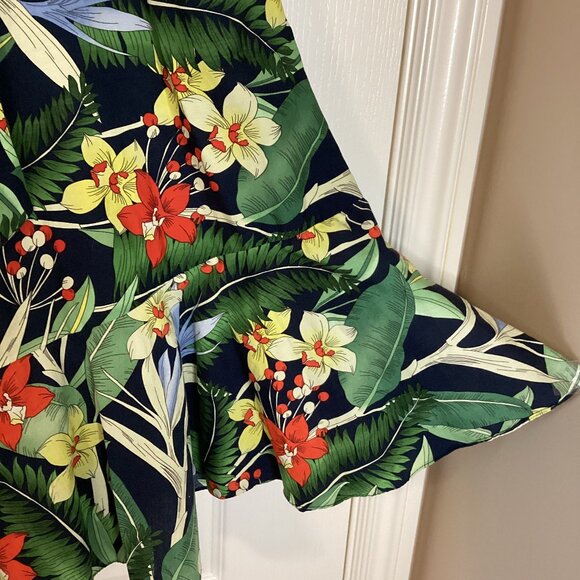 Zara Women's Tropical Floral Midi Skirt Size S Ruffle Hem Pockets Attached Belt - Picture 3 of 11
